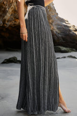 Striped Printed Slit Wide Leg High Waist Pants