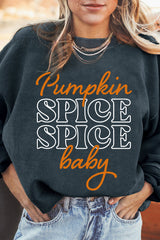 Dark Grey Textured Sweatshirt with Pumpkin Spice Baby Graphic for Halloween