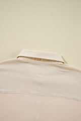Pink Waffle Long Sleeve Collared Half Button Relaxed Fit Top