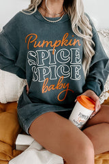 Dark Grey Textured Sweatshirt with Pumpkin Spice Baby Graphic for Halloween