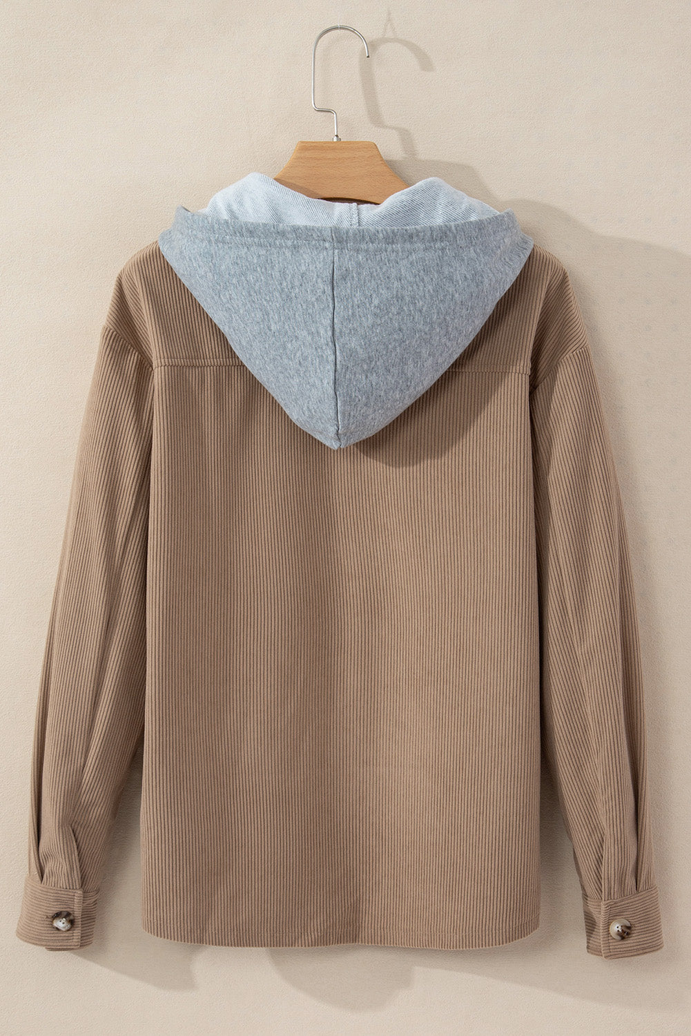 Black Hooded Drawstring Pockets Corduroy Shacket