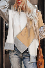 Colorblock Stitching Irregular Hem Long Sleeve Top