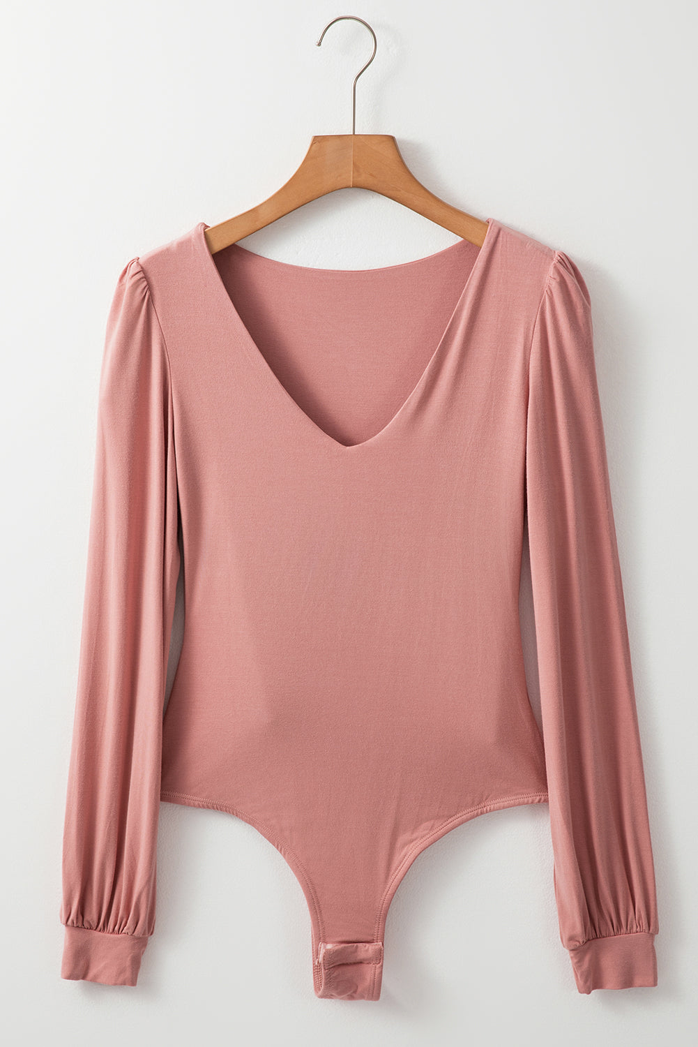 Fuchsia Elegant V-Neck Long Sleeve Casual Bodysuit