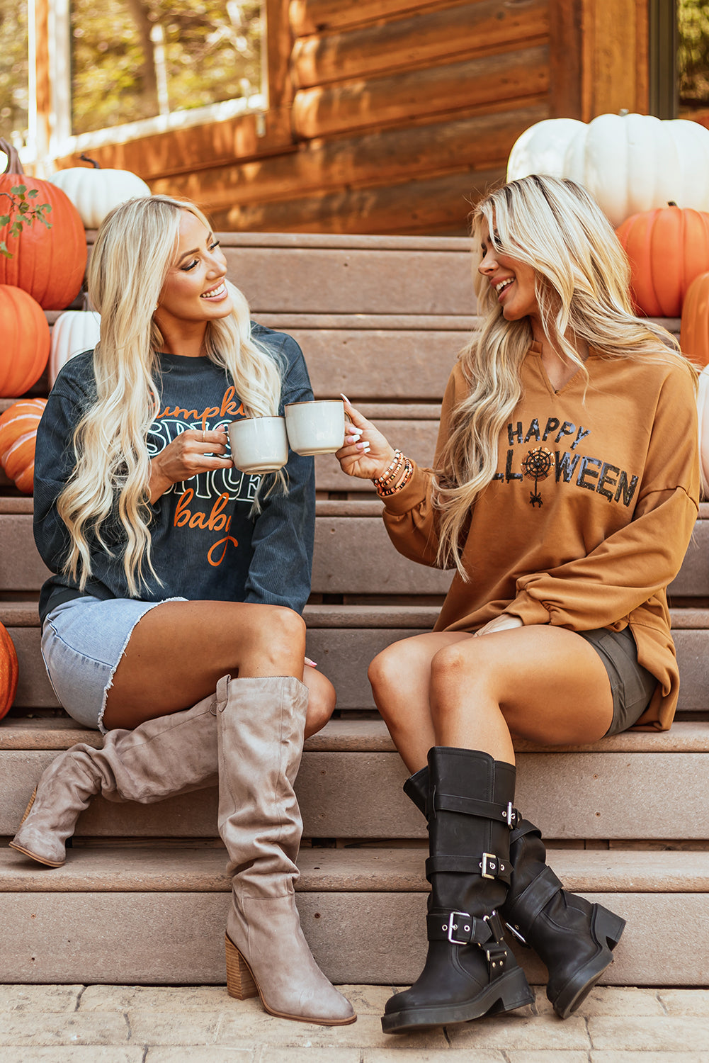Dark Grey Textured Sweatshirt with Pumpkin Spice Baby Graphic for Halloween