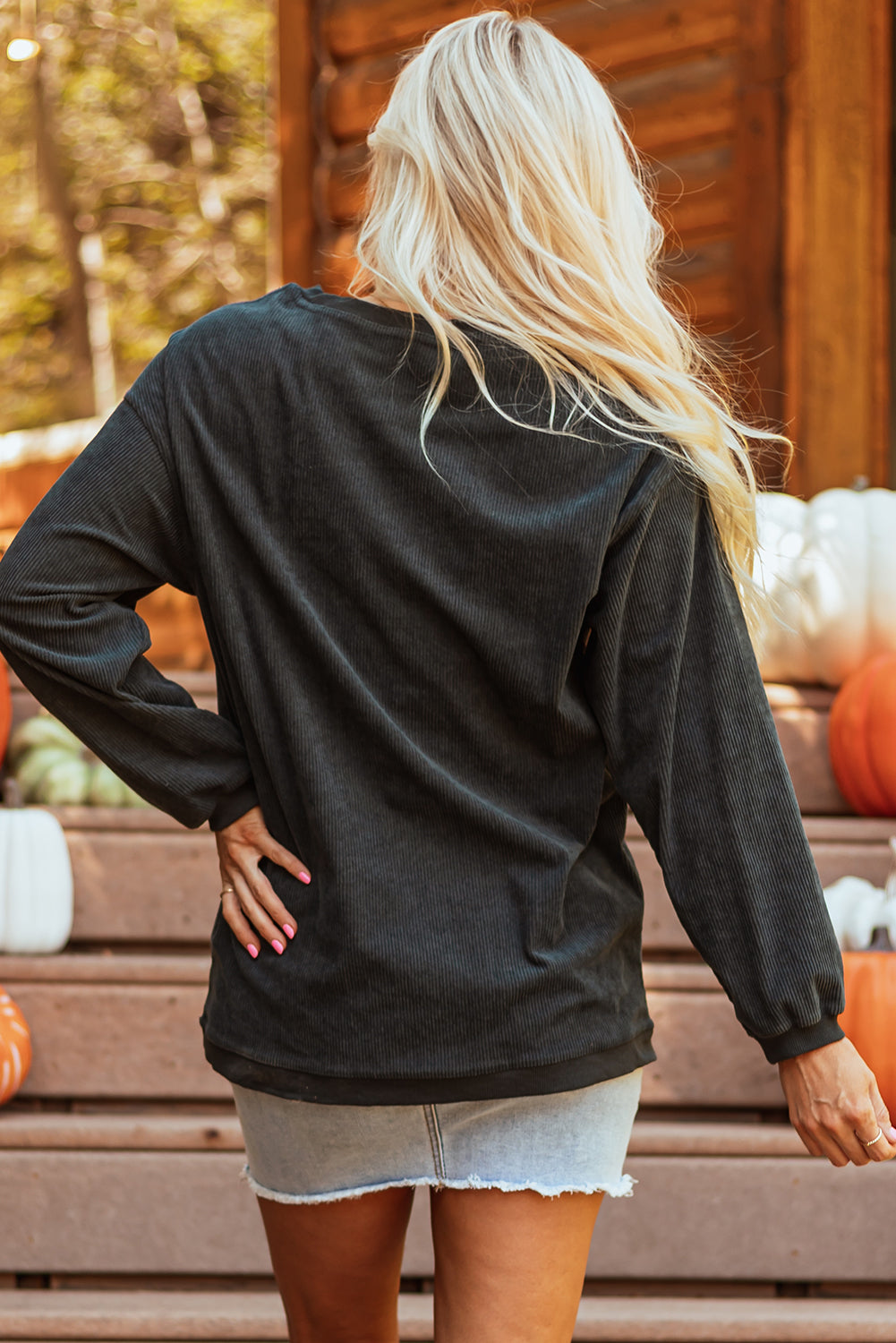 Dark Grey Textured Sweatshirt with Pumpkin Spice Baby Graphic for Halloween
