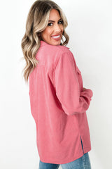 Bonbon Corduroy Button-Up Shacket with Flap Detail and Side Splits