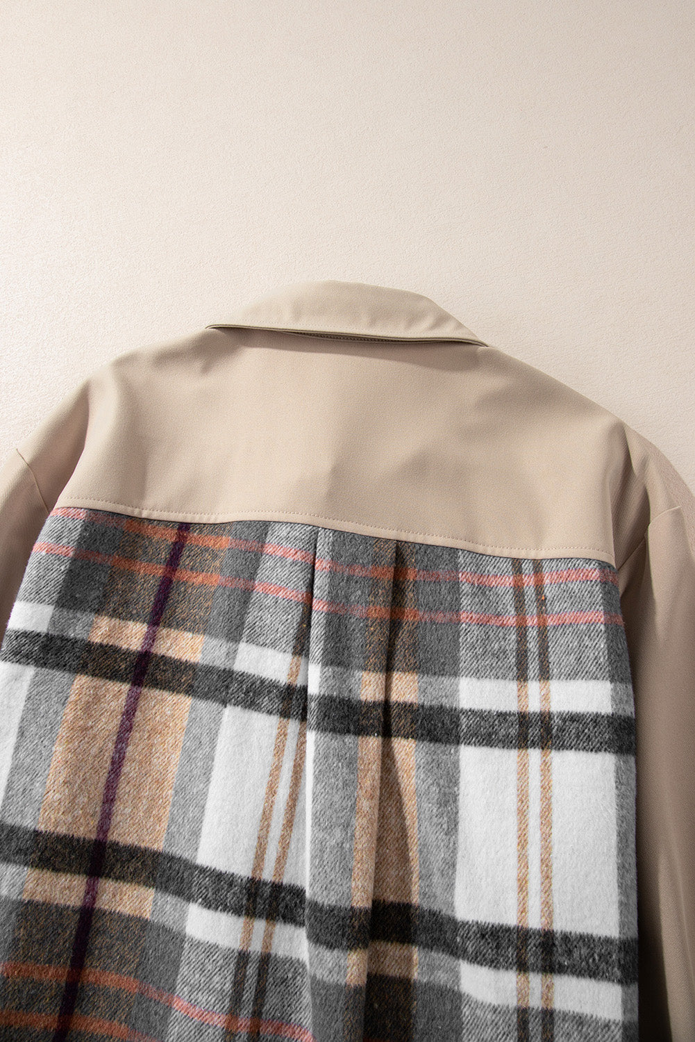 Khaki Plaid Patchwork Long Sleeve Mini Dress with Pockets